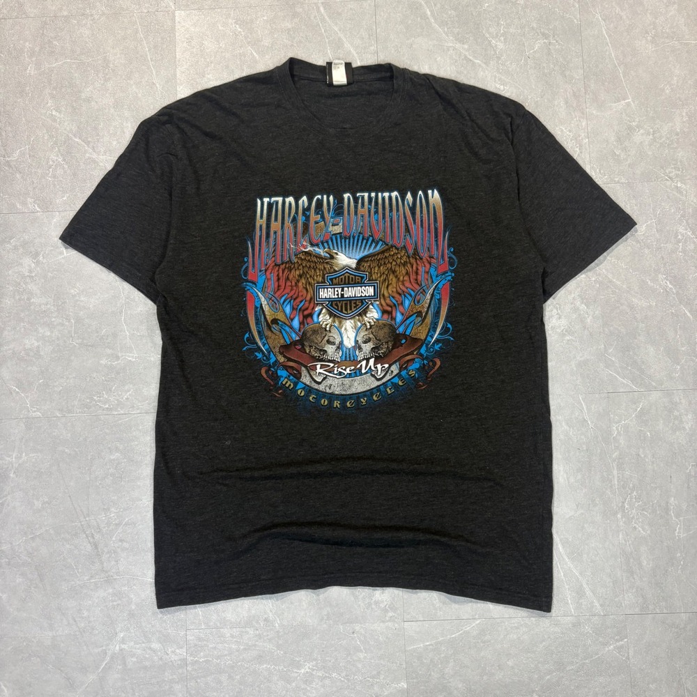 Harley-Davidson Rise Up Eagle Skull T-Shirt XL Bloomington Indiana Charcoal Grey